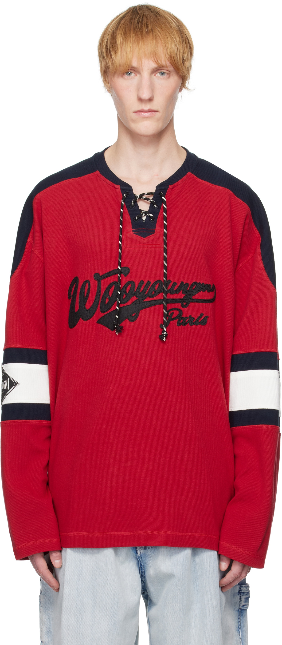 WOOYOUNGMI Red Long Sleeve Rugby T-shirt Wooyoungmi