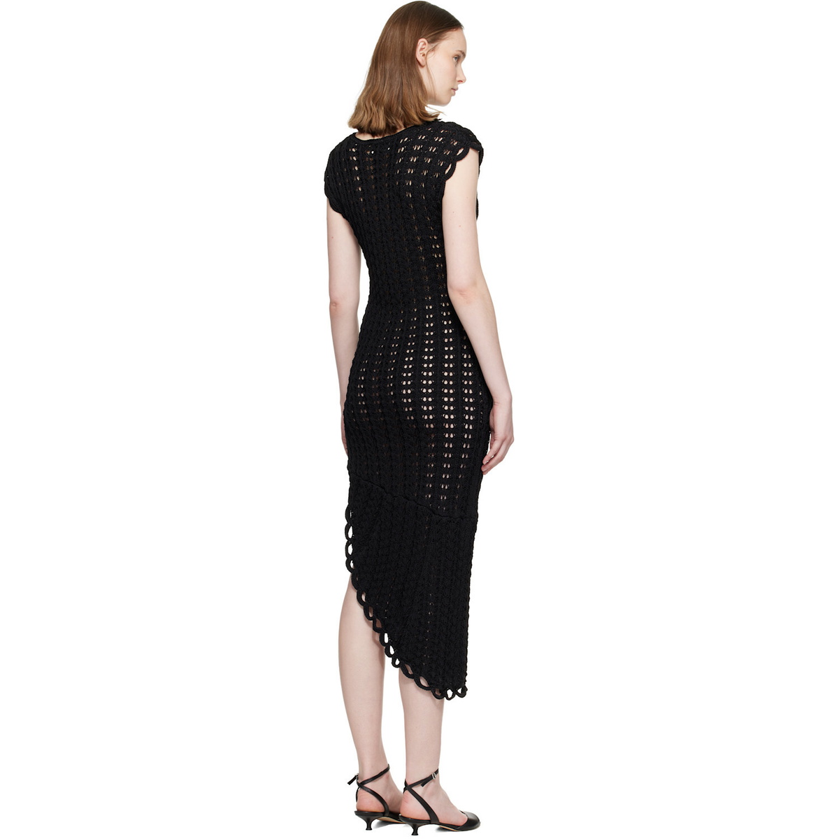 Loulou de Saison Black Malena Ruffled Crochet Midi Dress