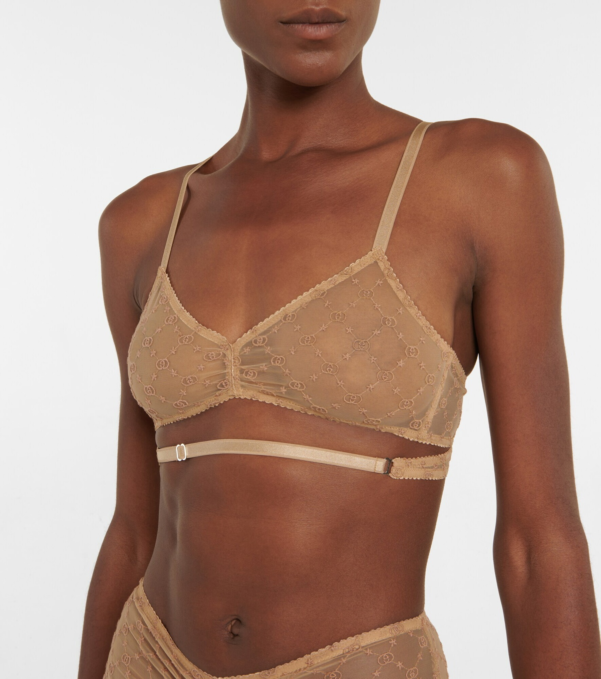 GG embroidered tulle briefs in beige