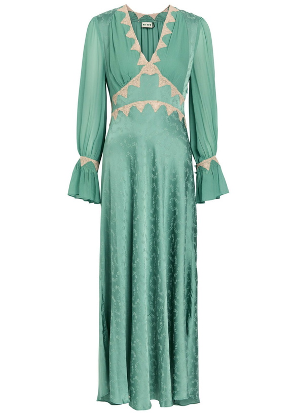 Photo: Rixo Arlena Floral-jacquard Georgette and Satin Midi Dress Green