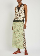 Ganni Printed Lace-trim Satin top White