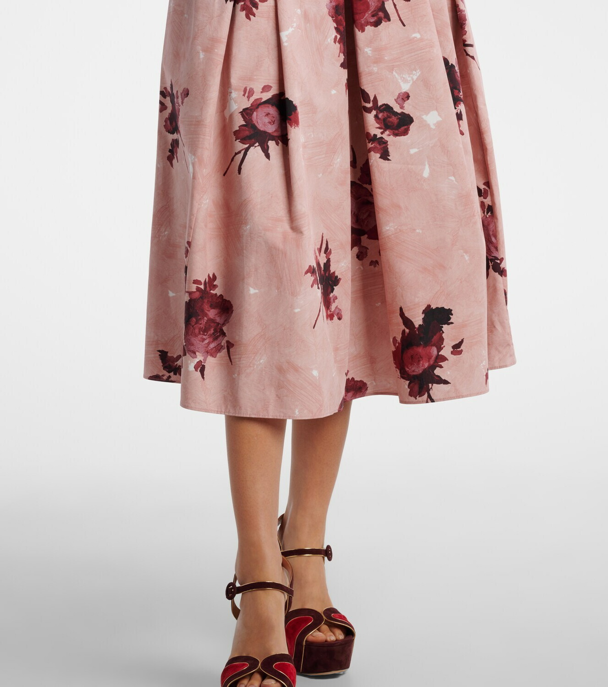 Erdem Floral pleated cotton poplin midi skirt