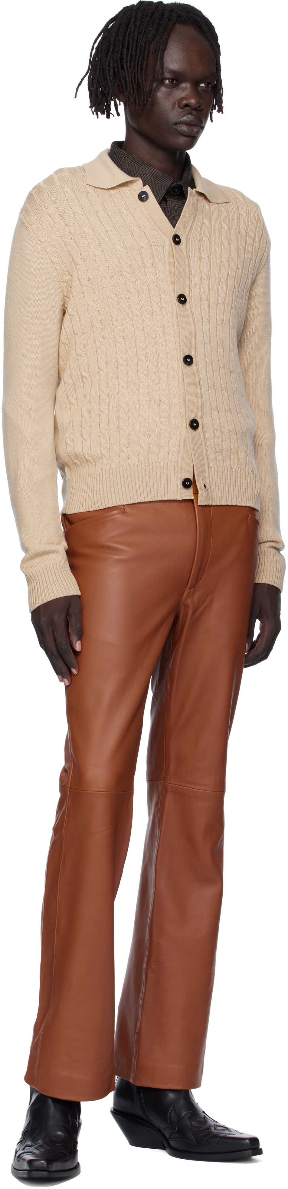 Ernest W. Baker Beige Cable-Knit Polo Cardigan