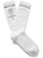 Brunello Cucinelli - Logo-Embroidered Striped Ribbed Cotton-Blend Socks - White