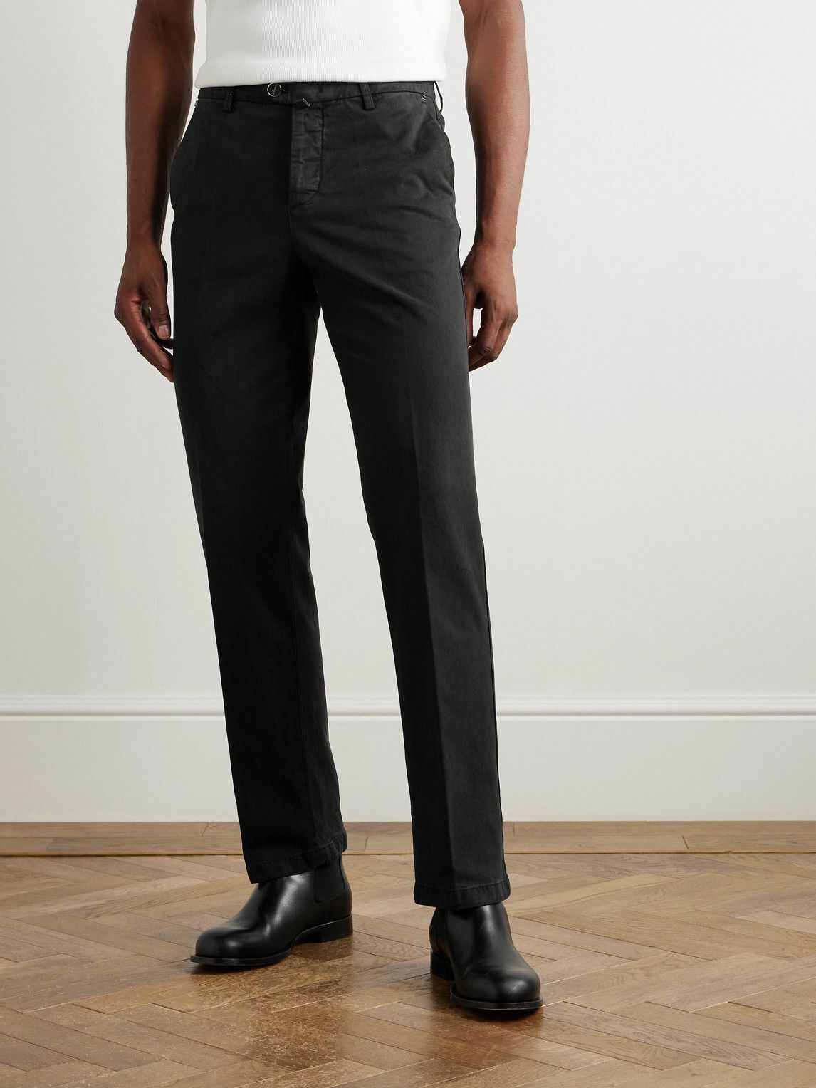 Kiton - Straight-Leg Lyocell-Blend Twill Trousers - Black