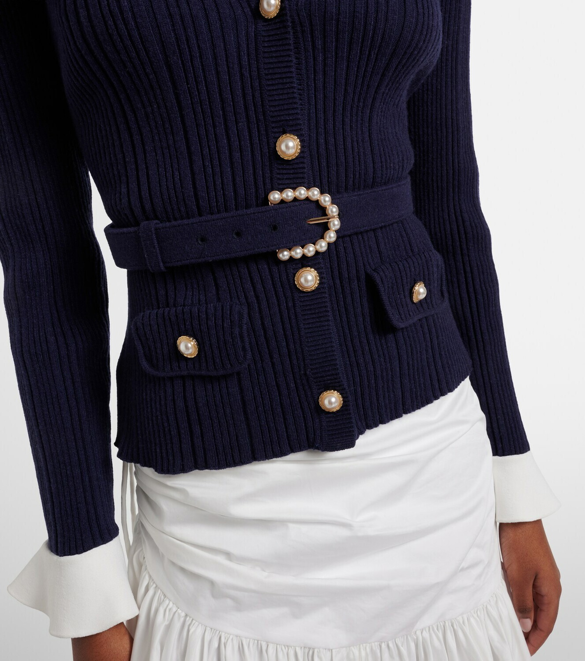 Self-Portrait Belted ribbed-knit cardigan