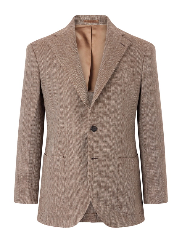 Photo: J. Mueser - Herrinbone Linen Blazer - Brown