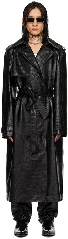 Photo: LU'U DAN Black Croc Faux-Leather Trench Coat