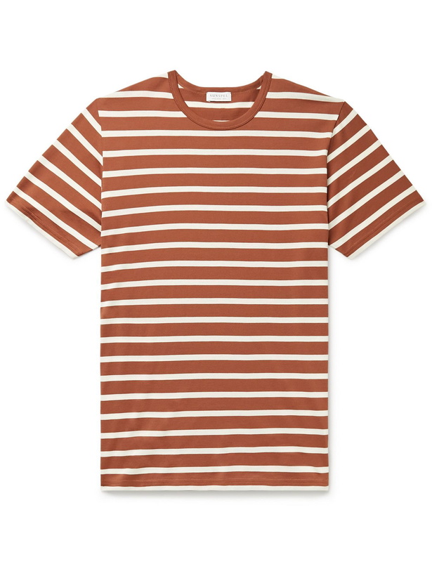 Photo: SUNSPEL - Striped Cotton-Jersey T-Shirt - Brown