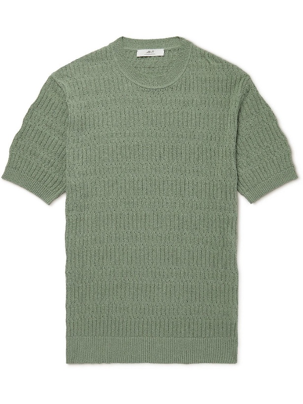 Photo: Mr P. - Slim-Fit Pointelle-Knit Cotton-Blend T-Shirt - Green