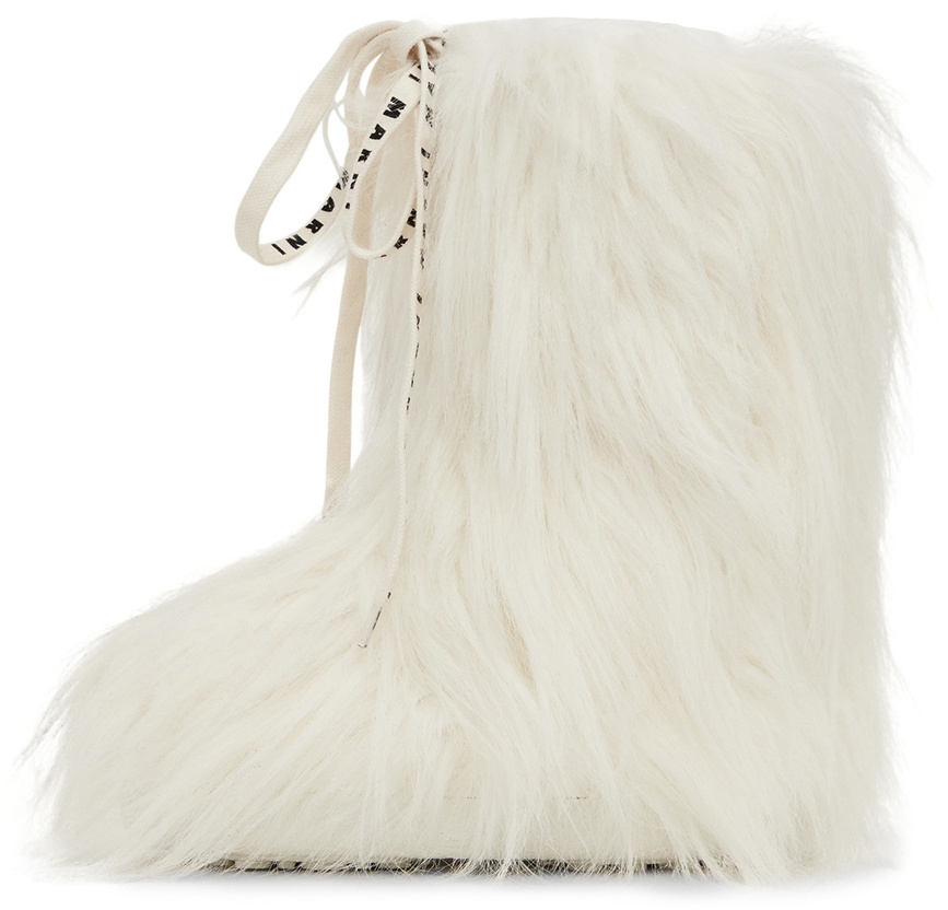 Marni Kids White Furry High Boots
