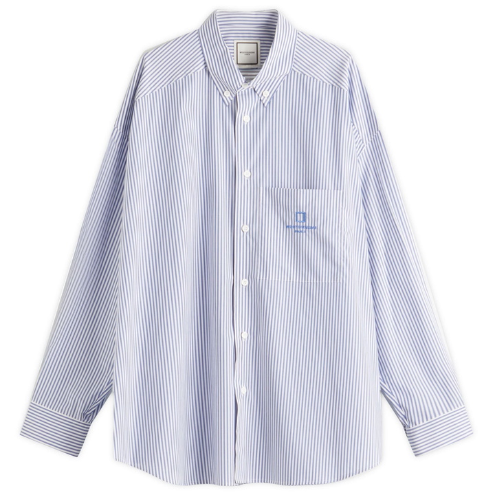 Photo: Wooyoungmi Men's Stripe Pocket Logo Shirt in Blue