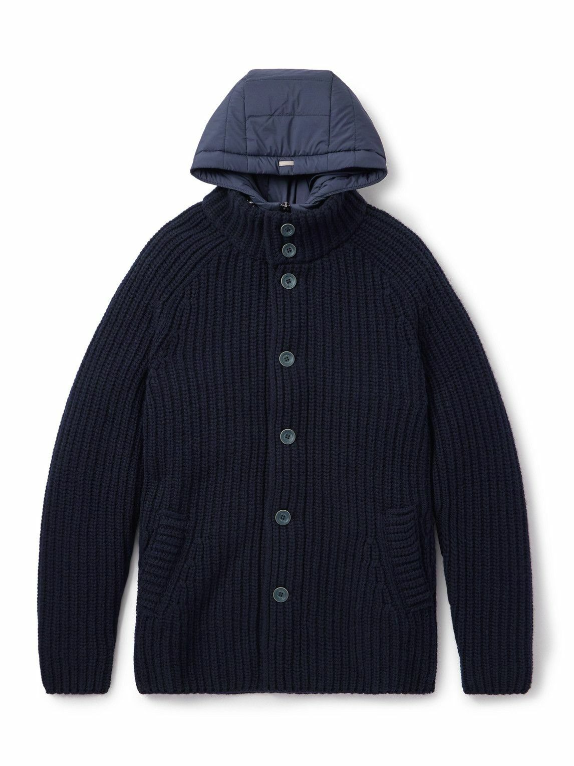 Herno - Shell-Trimmed Padded Virgin Wool Hooded Jacket - Blue