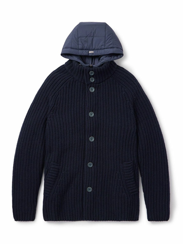 Photo: Herno - Shell-Trimmed Padded Virgin Wool Hooded Jacket - Blue