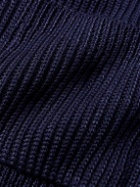 TOM FORD - Shawl-Collar Ribbed Wool and Silk-Blend Cardigan - Blue