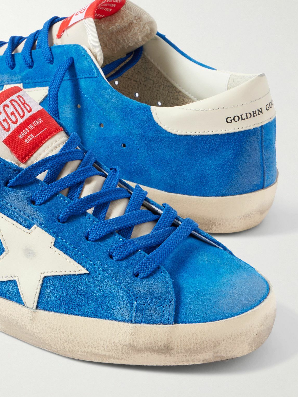 Golden Goose - Super-Star Distressed Leather-Trimmed Suede Sneakers - Blue