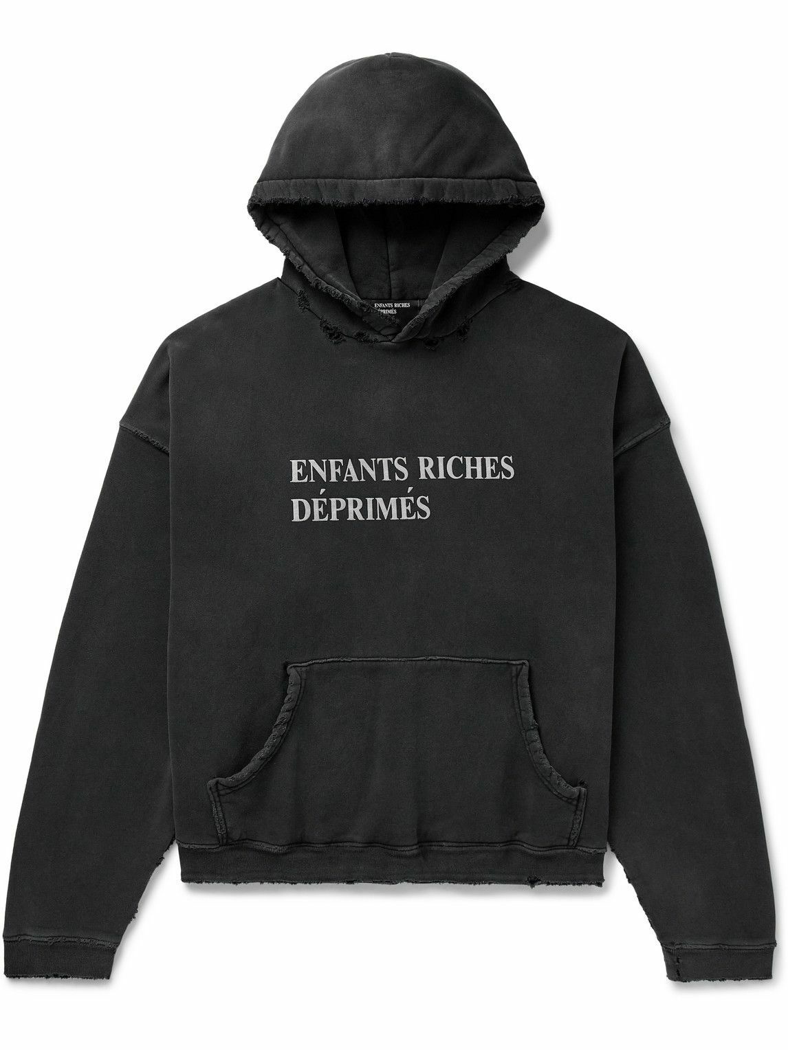 Photo: Enfants Riches Déprimés - Thrashed Distressed Logo-Print Cotton-Jersey Hoodie - Black