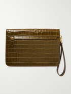 TOM FORD - Glossed Croc-Effect Leather Pouch