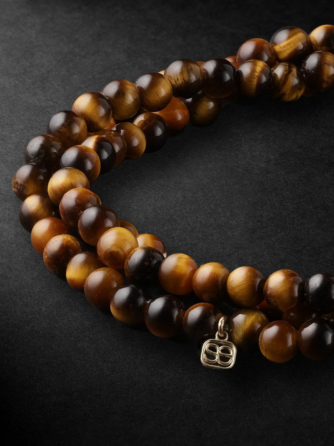 Sydney Evan - Small Mano Cornuto Gold, Tiger's Eye and Diamond Beaded Bracelet
