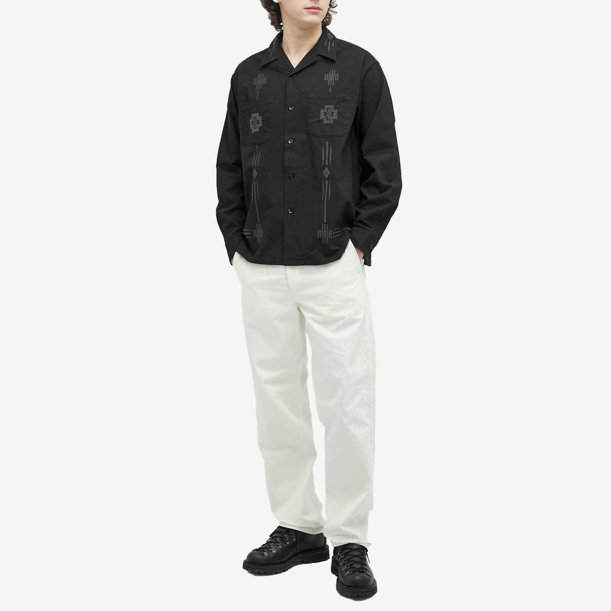 Pendleton Men's Embroidered Open Collar Pocket Shirt in Black