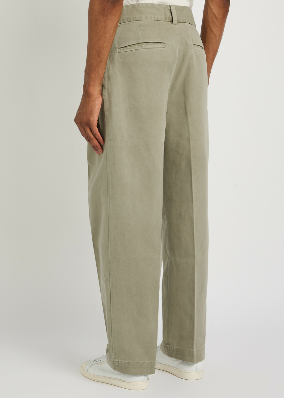 Agolde Slater Pleated Straight-leg Cotton Trousers Beige