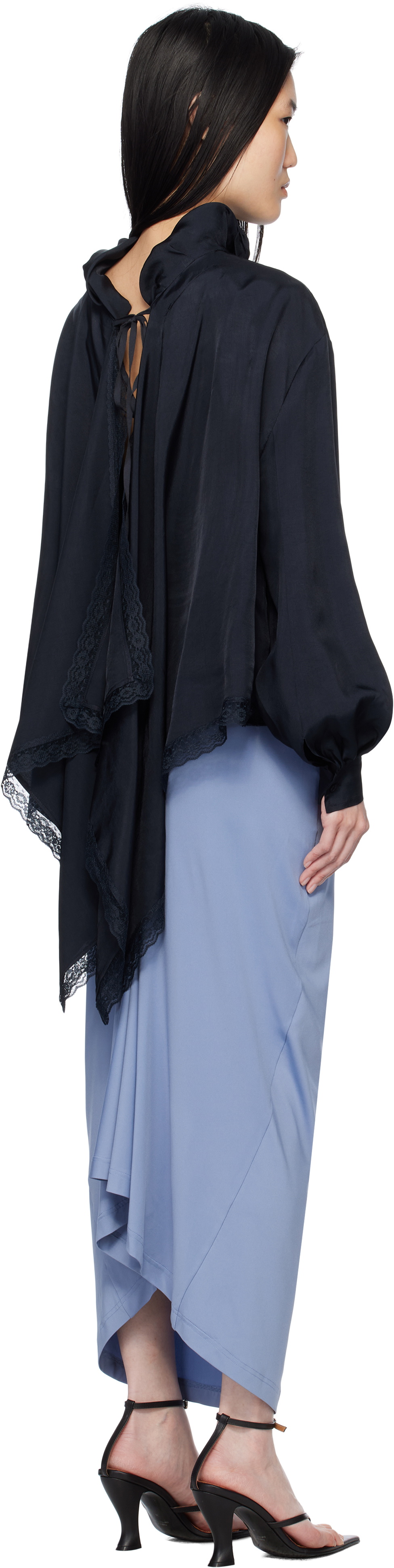 Pushbutton Navy Two Way Blouse