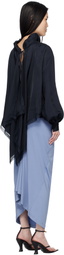 Pushbutton Navy Two Way Blouse