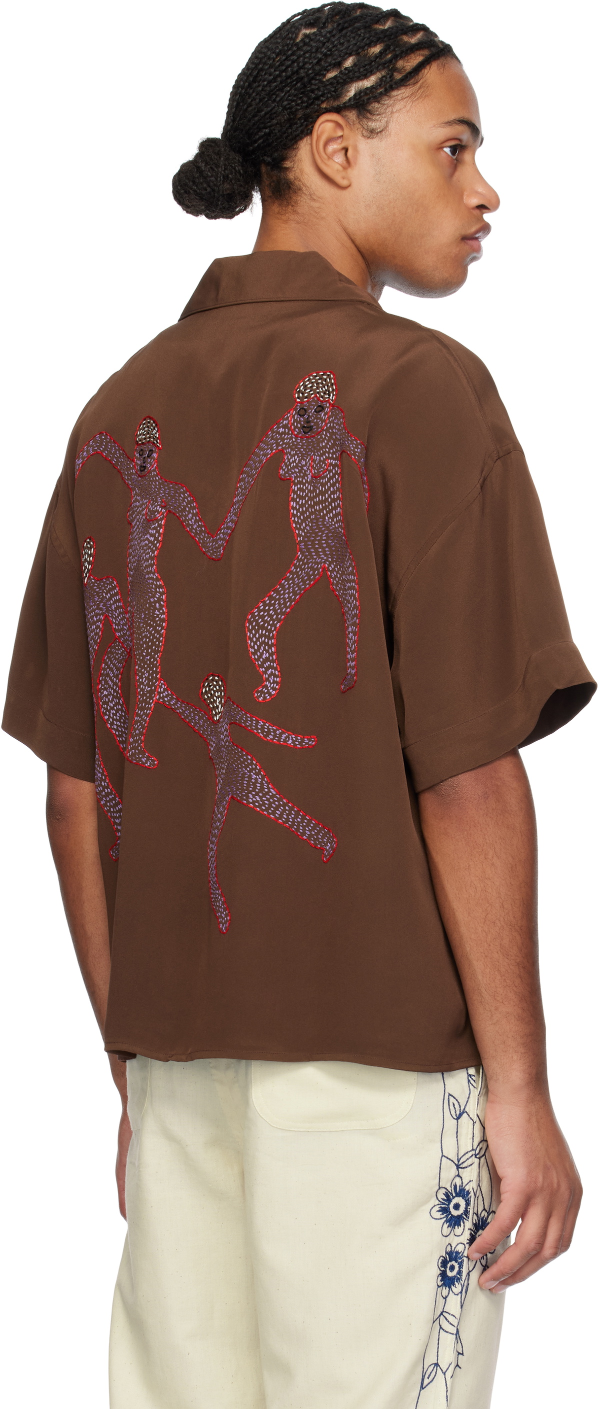 Glass Cypress Brown Short Sleeve Silk Shirt