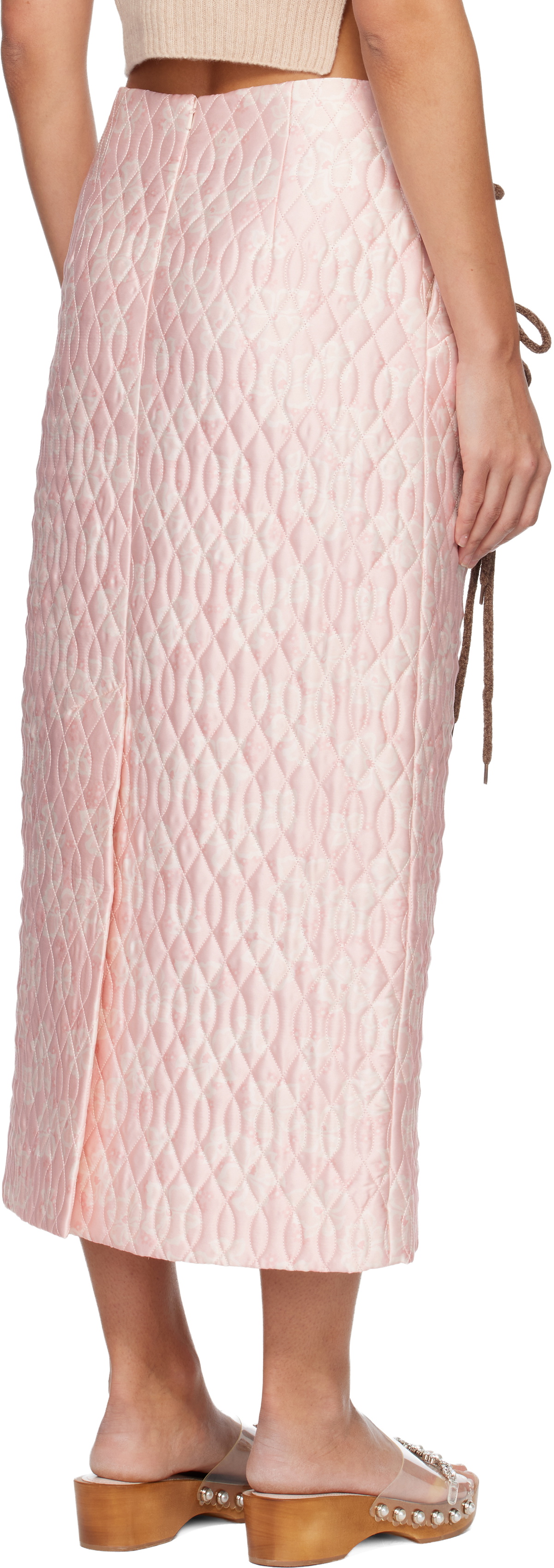 Simone Rocha Pink Quilted Offset Pencil Midi Skirt