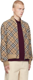 Burberry Beige Check Wool Blend Harrington Bomber Jacket