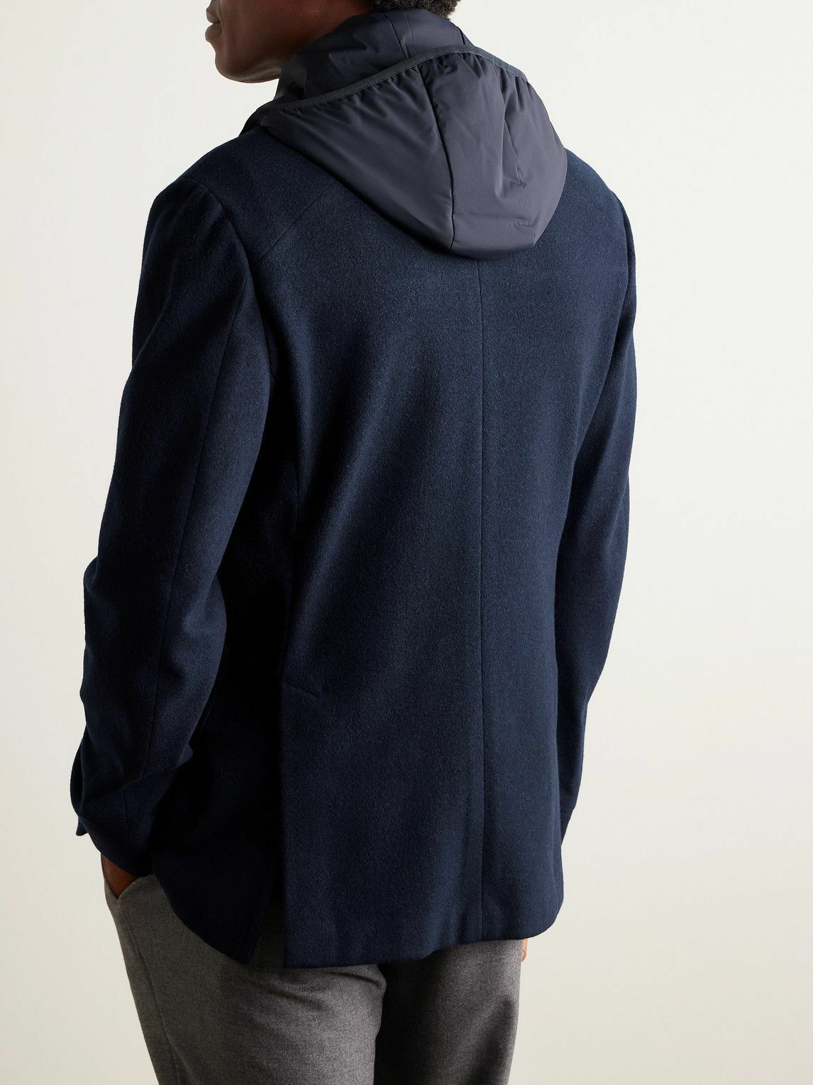 SEASE - Panelled Virgin Wool-Blend and Nylon-Blend Hooded Blazer - Blue