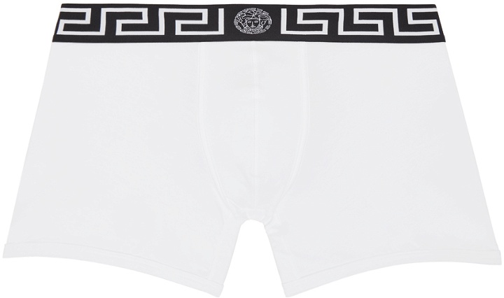 Photo: Versace Underwear White Greca Border Long Boxer Briefs