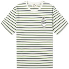 Maison Kitsuné Men's Cafe Kitsune Coffee Cup Printed Striped Regular T-Shirt in Navy/White/Fox Stripes
