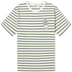 Maison Kitsuné Men's Cafe Kitsune Coffee Cup Printed Striped Regular T-Shirt in Navy/White/Fox Stripes