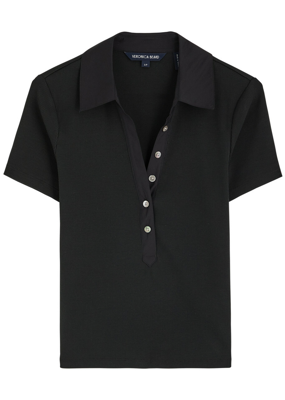Veronica Beard Kearney Ribbed Stretch-cotton Polo Shirt Black