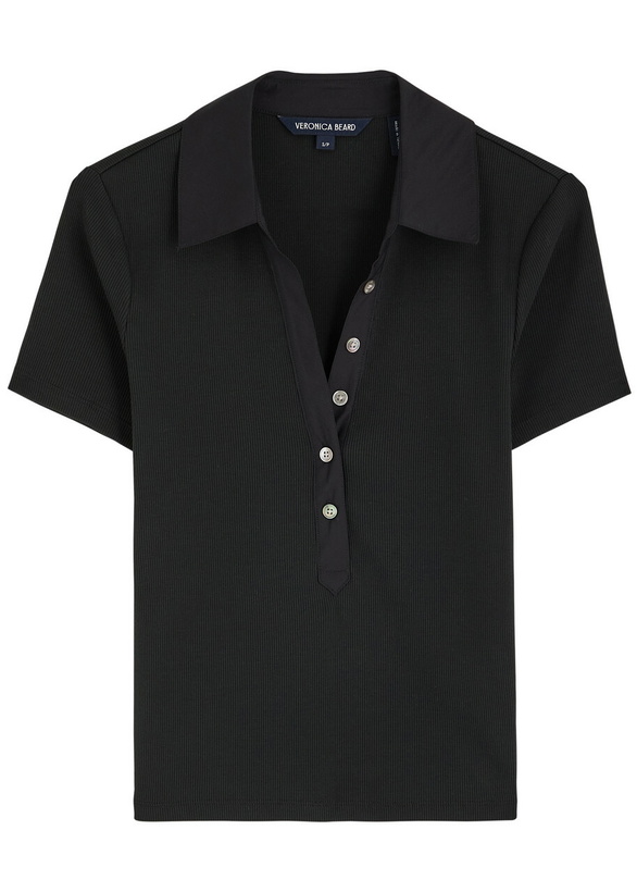 Photo: Veronica Beard Kearney Ribbed Stretch-cotton Polo Shirt Black