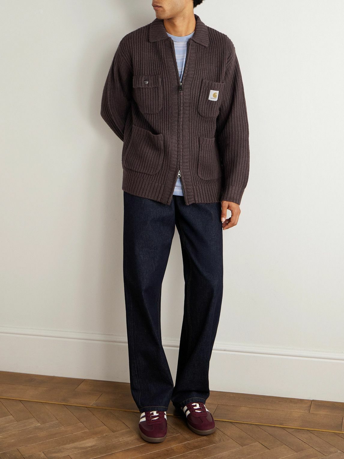 Carhartt WIP - Logo-Appliquéd Ribbed-Knit Zip-Up Cardigan - Brown