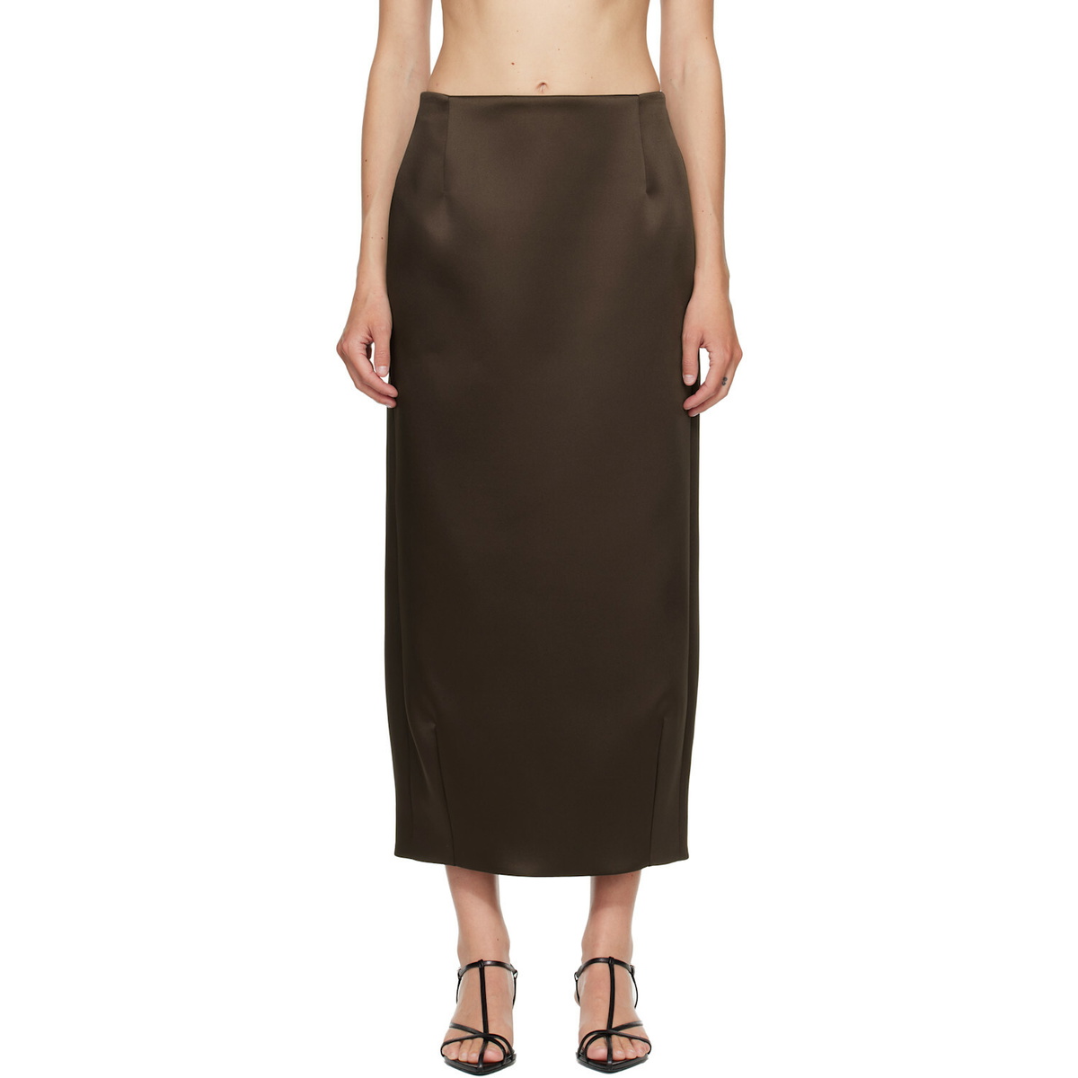 Róhe Brown Balloon Column Midi Skirt