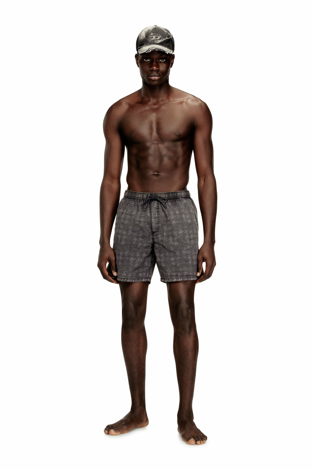 Diesel Swim shorts with faded houndstooth pattern - Swim shorts Mens in Grey