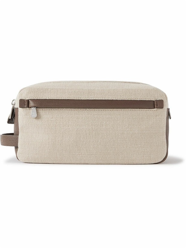 Photo: Brunello Cucinelli - Leather-Trimmed Cotton and Linen-Blend Wash Bag