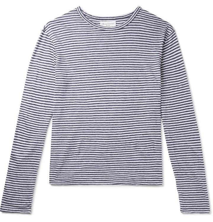 Photo: OFFICINE GÉNÉRALE - Striped Linen T-Shirt - Blue