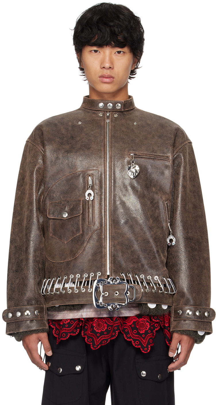 CHOPOVA LOWENA 新品 ジャケット Chopova Lowena Brown Afterclap Leather Jacket Chopova Lowena