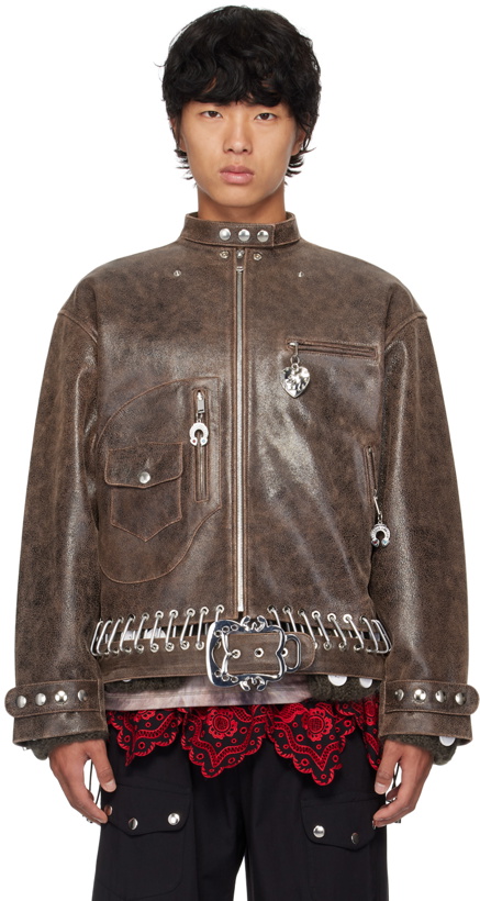 Photo: Chopova Lowena Brown Belted Leather Jacket