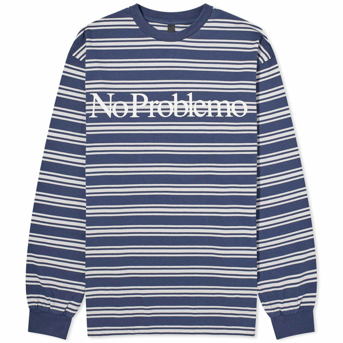 NoProblemo Men's Logo Stripe Long Sleeve T-Shirt in Navy