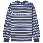 NoProblemo Men's Logo Stripe Long Sleeve T-Shirt in Navy/Grey