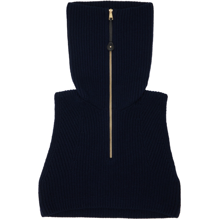 Photo: Moncler Navy Wool & Cashmere Zip-Up Cape Collar