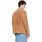 BOSS Tan Button-Up Suede Checkered Lining Leather Jacket