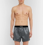 TOM FORD - Velvet-Trimmed Stretch-Silk Satin Boxer Shorts - Dark gray