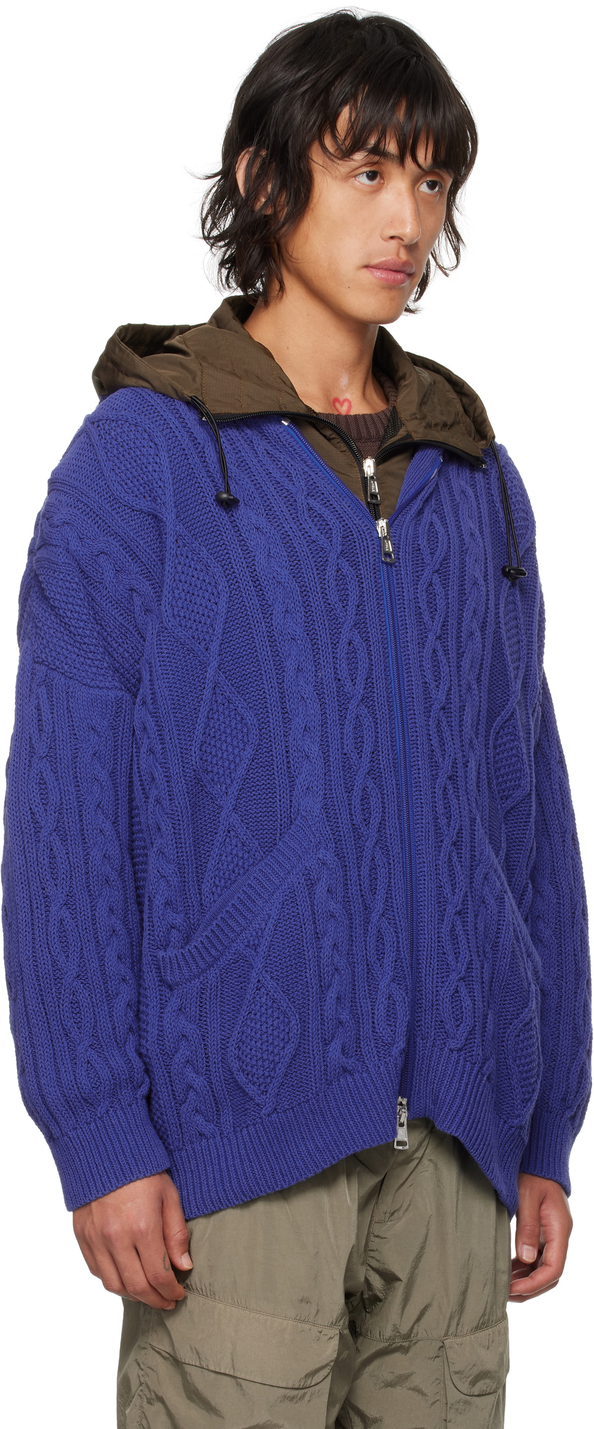 Robyn Lynch Blue Oversized Cable-Knit Hoodie
