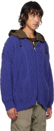 Robyn Lynch Blue Oversized Cable-Knit Hoodie